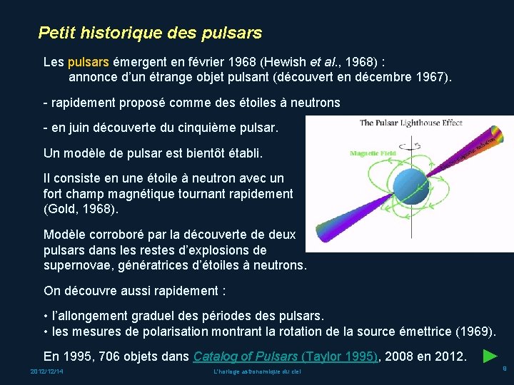 Petit historique des pulsars Les pulsars émergent en février 1968 (Hewish et al. ,