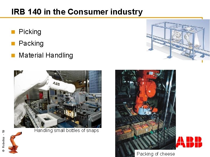 © Robotics - 19 IRB 140 in the Consumer industry n Picking n Packing