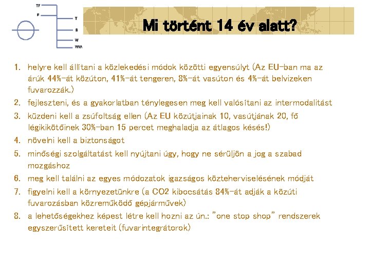 Mi történt 14 év alatt? 1. helyre kell állítani a közlekedési módok közötti egyensúlyt