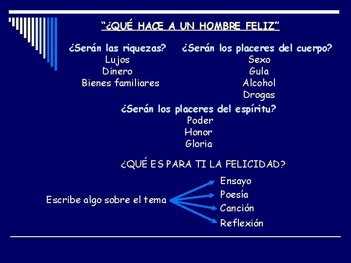 “¿QUÉ HACE A UN HOMBRE FELIZ” ¿Serán las riquezas? Lujos Dinero Bienes familiares ¿Serán