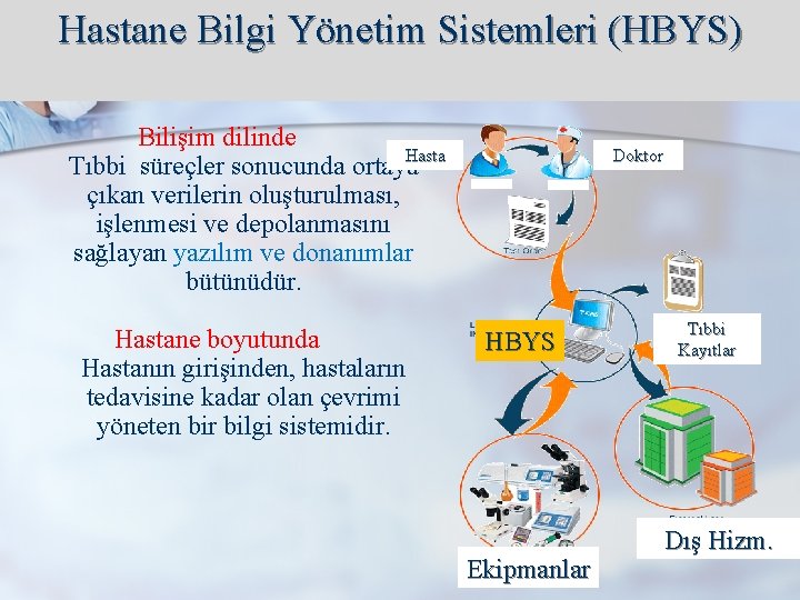 Hastane Bilgi Yönetim Sistemleri (HBYS) Bilişim dilinde Hasta Tıbbi süreçler sonucunda ortaya çıkan verilerin