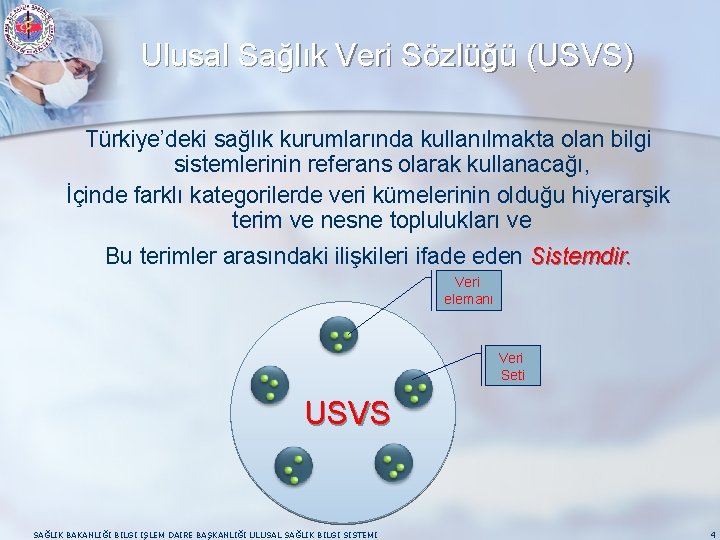 Ulusal Sağlık Veri Sözlüğü (USVS) Türkiye’deki sağlık kurumlarında kullanılmakta olan bilgi sistemlerinin referans olarak