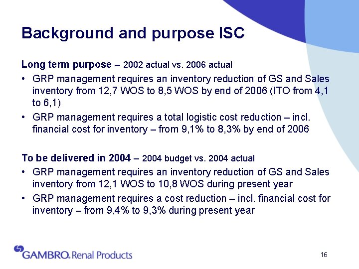 Background and purpose ISC Long term purpose – 2002 actual vs. 2006 actual •