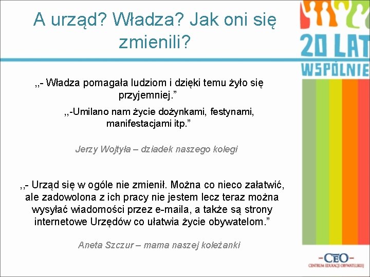 A urząd? Władza? Jak oni się zmienili? , , - Władza pomagała ludziom i