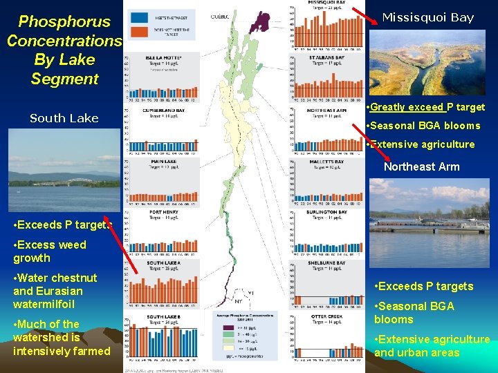 Missisquoi Bay Phosphorus Concentrations By Lake Segment • Greatly exceed P target South Lake