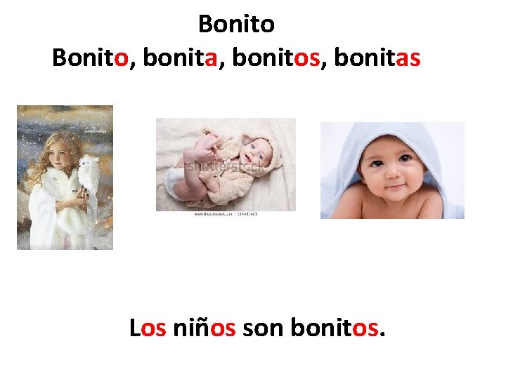 Bonito, bonita, bonitos, bonitas Los niños son bonitos. 