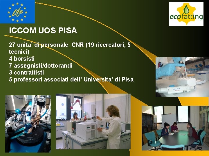 ICCOM UOS PISA 27 unita’ di personale CNR (19 ricercatori, 5 tecnici) 4 borsisti