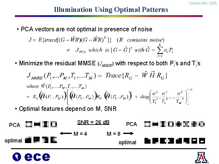 Illumination Using Optimal Patterns Neifeld IMA 2005 • PCA vectors are not optimal in