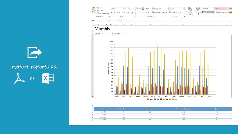 Export reports as: or 