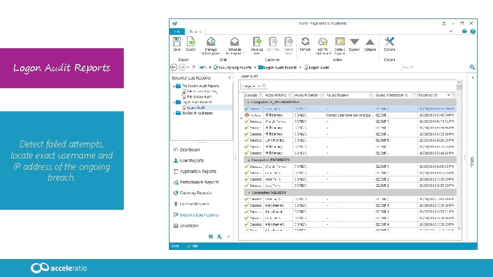 Logon Audit Reports Detect failed attempts, locate exact username and IP address of the