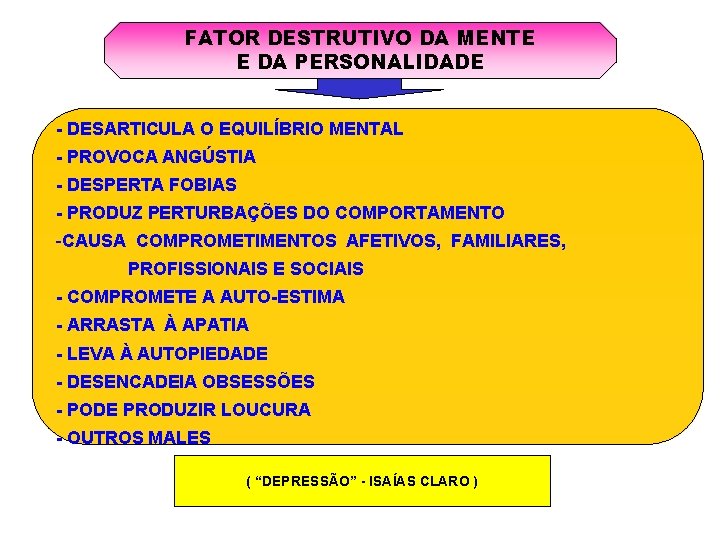 FATOR DESTRUTIVO DA MENTE E DA PERSONALIDADE - DESARTICULA O EQUILÍBRIO MENTAL - PROVOCA