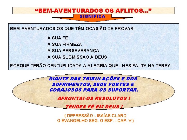 “BEM-AVENTURADOS OS AFLITOS. . . ” SIGNIFICA BEM-AVENTURADOS OS QUE TÊM OCASIÃO DE PROVAR