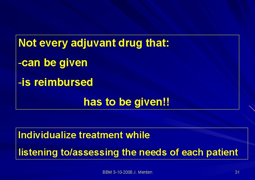 Not every adjuvant drug that: -can be given -is reimbursed has to be given!!