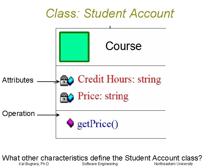 Class: Student Account Attributes Operation What other characteristics define the Student Account class? Kal