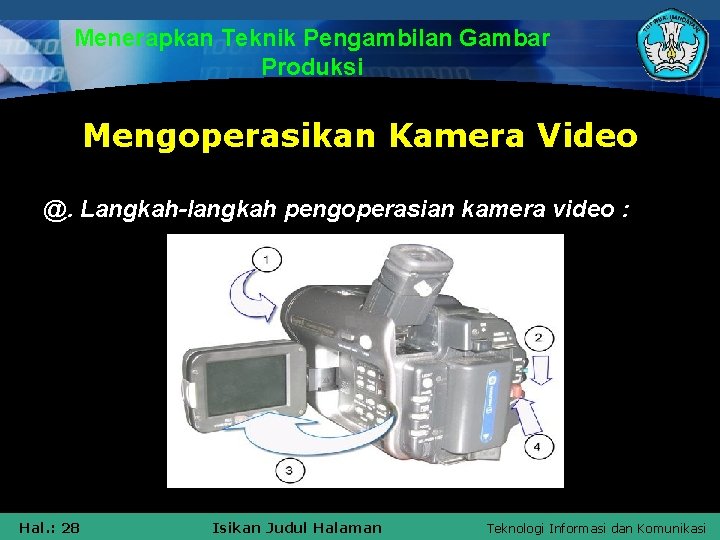 Menerapkan Teknik Pengambilan Gambar Produksi Mengoperasikan Kamera Video @. Langkah-langkah pengoperasian kamera video :