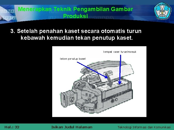 Menerapkan Teknik Pengambilan Gambar Produksi 3. Setelah penahan kaset secara otomatis turun kebawah kemudian