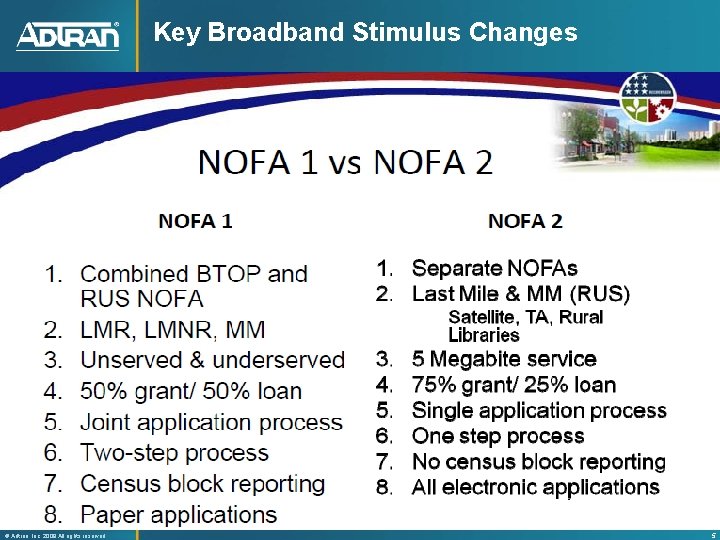 Key Broadband Stimulus Changes ® Adtran, Inc. 2008 All rights reserved 5 