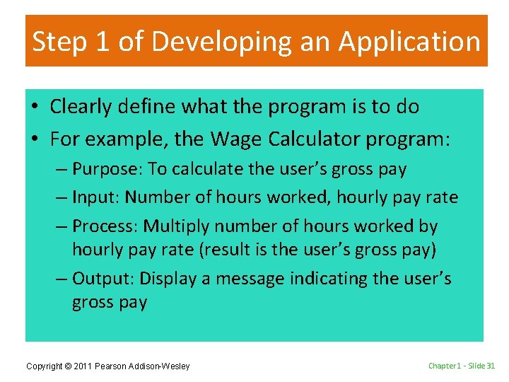 Step 1 of Developing an Application • Clearly define what the program is to