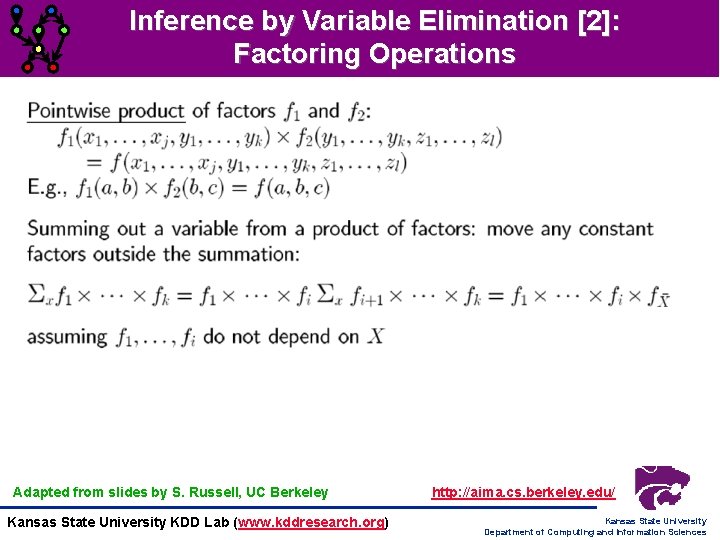 Inference by Variable Elimination [2]: Factoring Operations Adapted from slides by S. Russell, UC