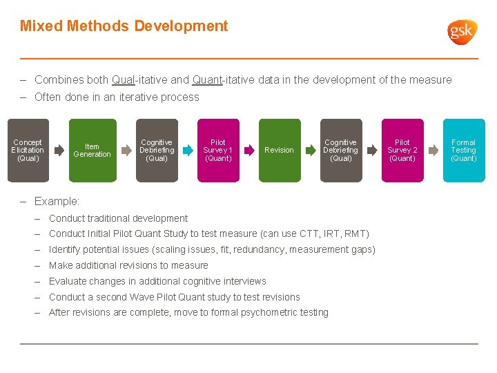 Mixed Methods Development – Combines both Qual-itative and Quant-itative data in the development of
