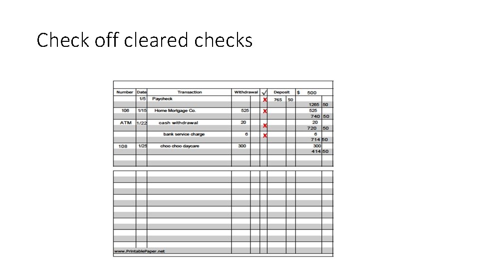 Check off cleared checks x x 