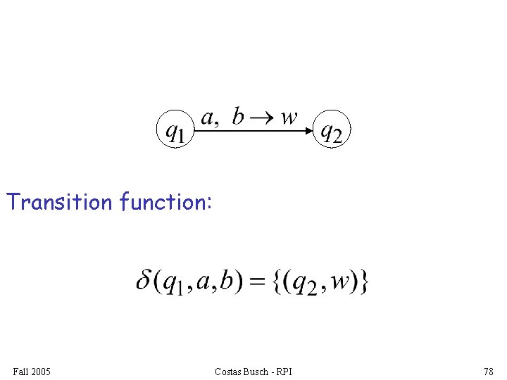 Transition function: Fall 2005 Costas Busch - RPI 78 