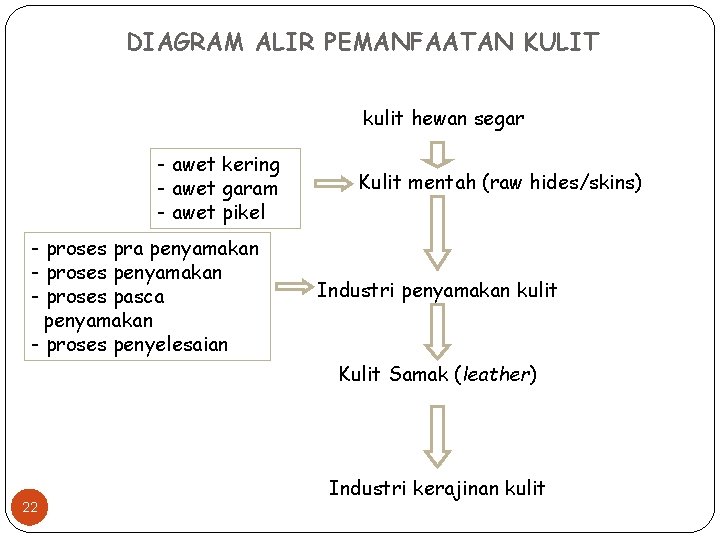 DIAGRAM ALIR PEMANFAATAN KULIT kulit hewan segar - awet kering - awet garam -