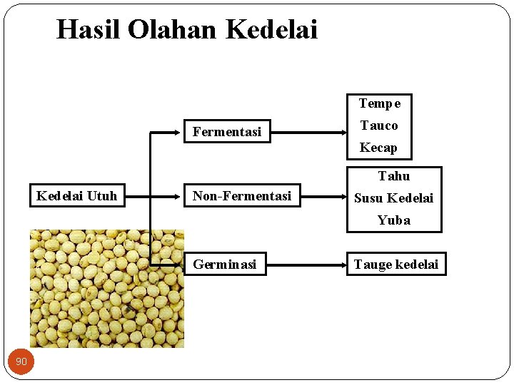 Hasil Olahan Kedelai Tempe Fermentasi Tauco Kecap Tahu Kedelai Utuh Non-Fermentasi Susu Kedelai Yuba