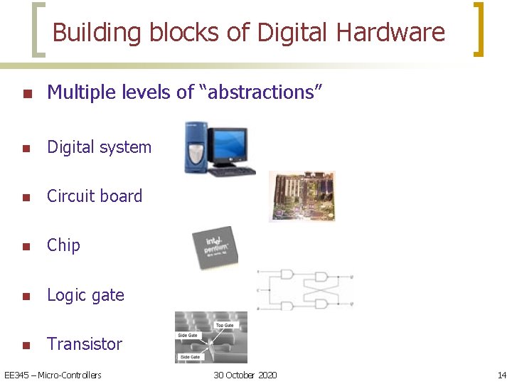 Building blocks of Digital Hardware n Multiple levels of “abstractions” n Digital system n