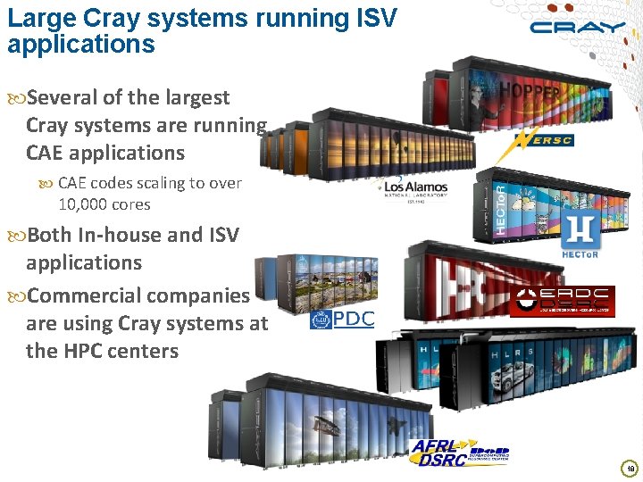 Large Cray systems running ISV applications Several of the largest Cray systems are running