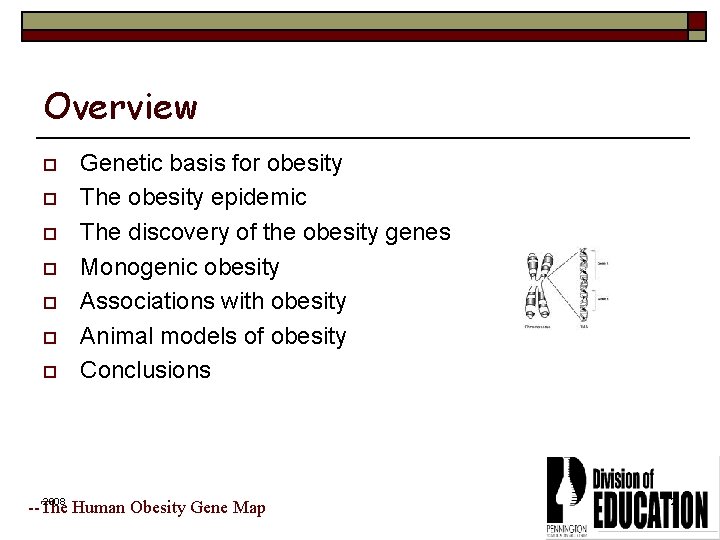 Overview o o o o Genetic basis for obesity The obesity epidemic The discovery