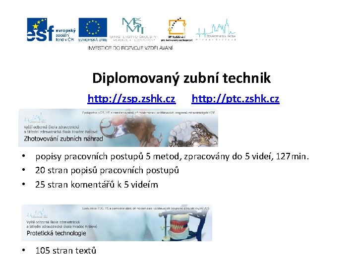 Diplomovaný zubní technik http: //zsp. zshk. cz http: //ptc. zshk. cz • popisy pracovních