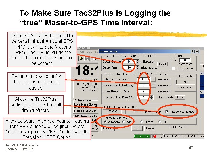 To Make Sure Tac 32 Plus is Logging the “true” Maser-to-GPS Time Interval: Offset