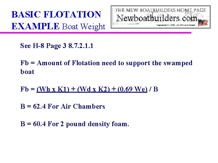 BASIC FLOTATION EXAMPLE Boat Weight See H-8 Page 3 8. 7. 2. 1. 1