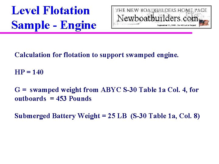 Level Flotation Sample - Engine Calculation for flotation to support swamped engine. HP =