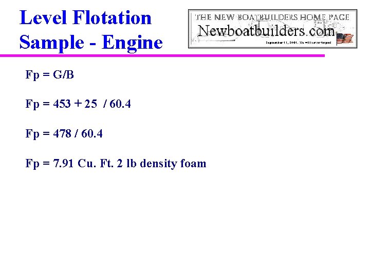 Level Flotation Sample - Engine Fp = G/B Fp = 453 + 25 /