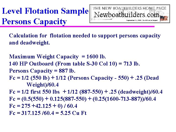 Level Flotation Sample Persons Capacity Calculation for flotation needed to support persons capacity and