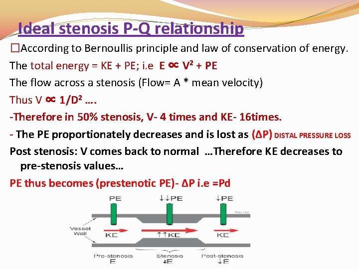 Ideal stenosis P-Q relationship �According to Bernoullis principle and law of conservation of energy. Ideal stenosis P-Q relationship �According to Bernoullis principle and law of conservation of energy.