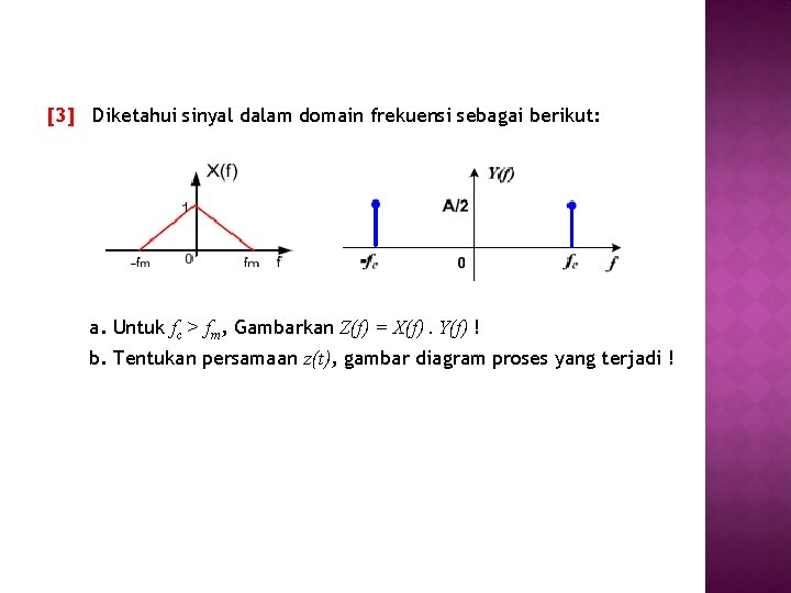 [3] Diketahui sinyal dalam domain frekuensi sebagai berikut: a. Untuk fc > fm, Gambarkan