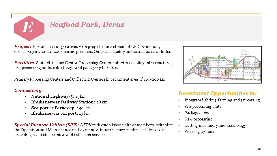 E Seafood Park, Deras Project: Spread across 150 acres with projected investment of USD