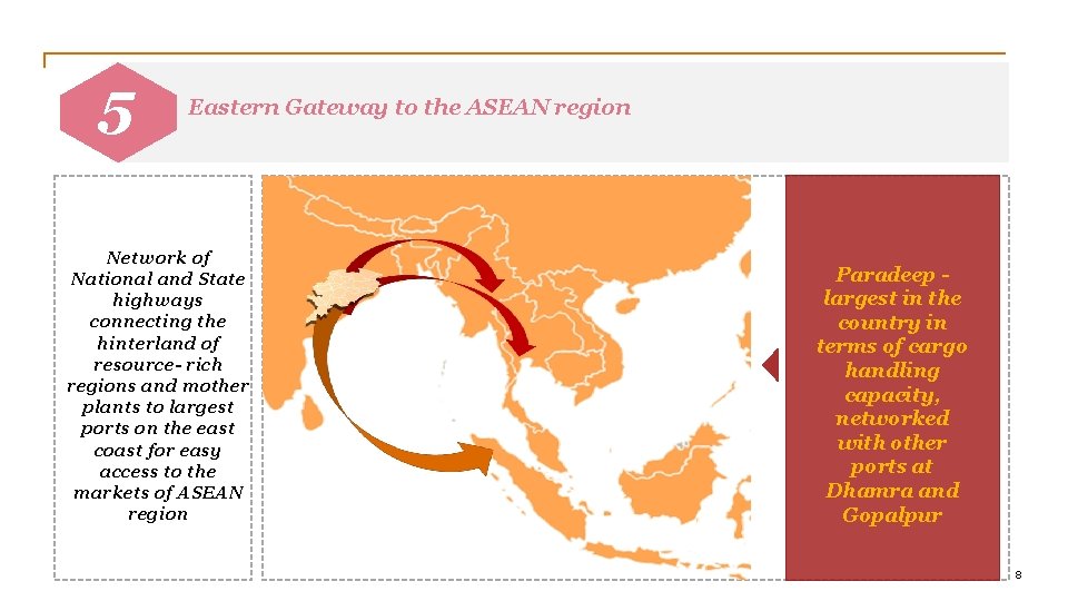 51 Eastern Gateway to the ASEAN region Network of National and State highways connecting