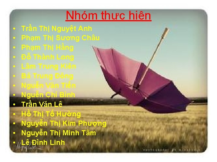 Nhóm thực hiện • • • • Trần Thị Nguyệt Anh Phạm Thị Sương