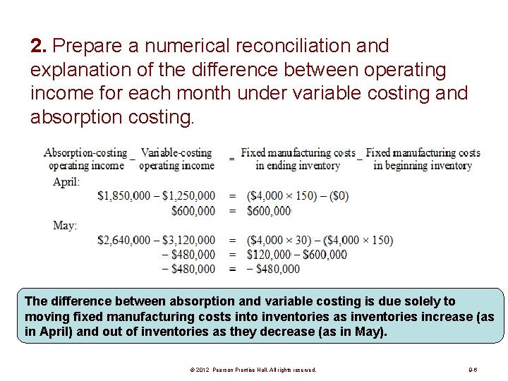 2. Prepare a numerical reconciliation and explanation of the difference between operating income for