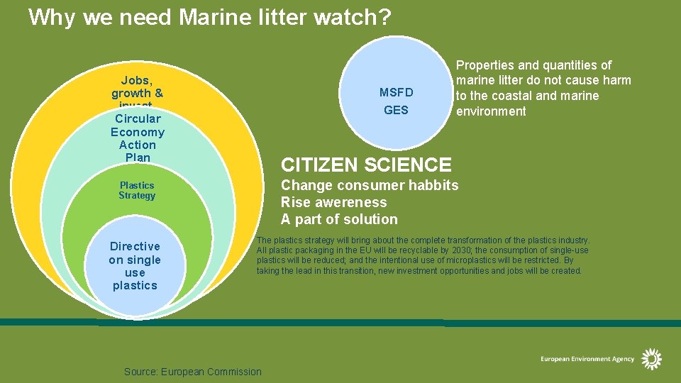 Why we need Marine litter watch? Jobs, growth & MSFD GES invest. Circular Economy