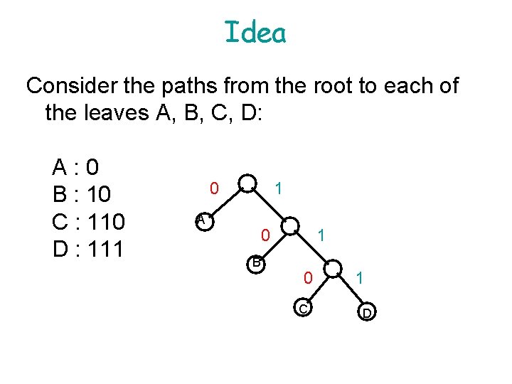 Idea Consider the paths from the root to each of the leaves A, B,