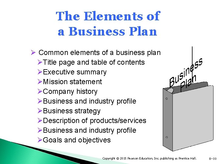 The Elements of a Business Plan Ø Common elements of a business plan ØTitle