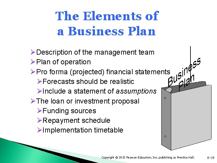 The Elements of a Business Plan ØDescription of the management team ØPlan of operation