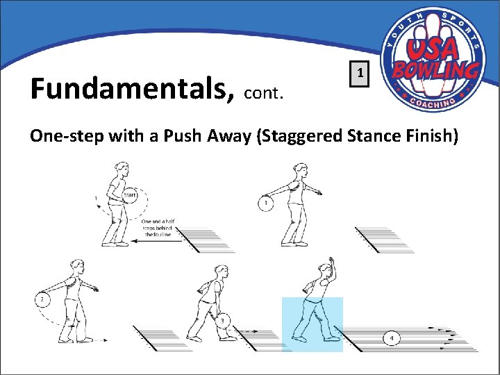 Fundamentals, cont. 1 One-step with a Push Away (Staggered Stance Finish) 