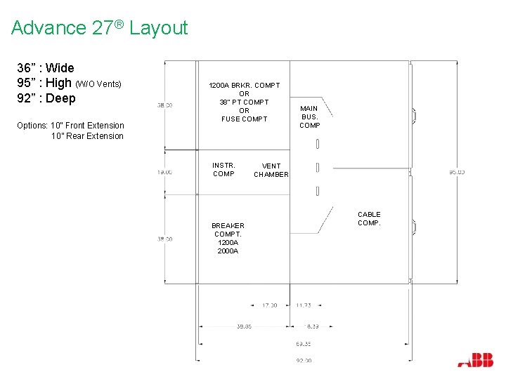 Advance 27® Layout 36” : Wide 95” : High (W/O Vents) 92” : Deep