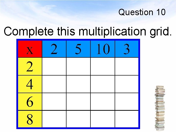 Question 10 Complete this multiplication grid. 